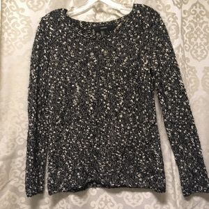 Black and white marled boucle pullover sweater
